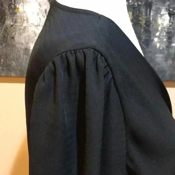 Iris Long Sleeve Sheer Cross Front Crop Top with Puffed Sleeves Elastic Back-M - Picture 5 of 6